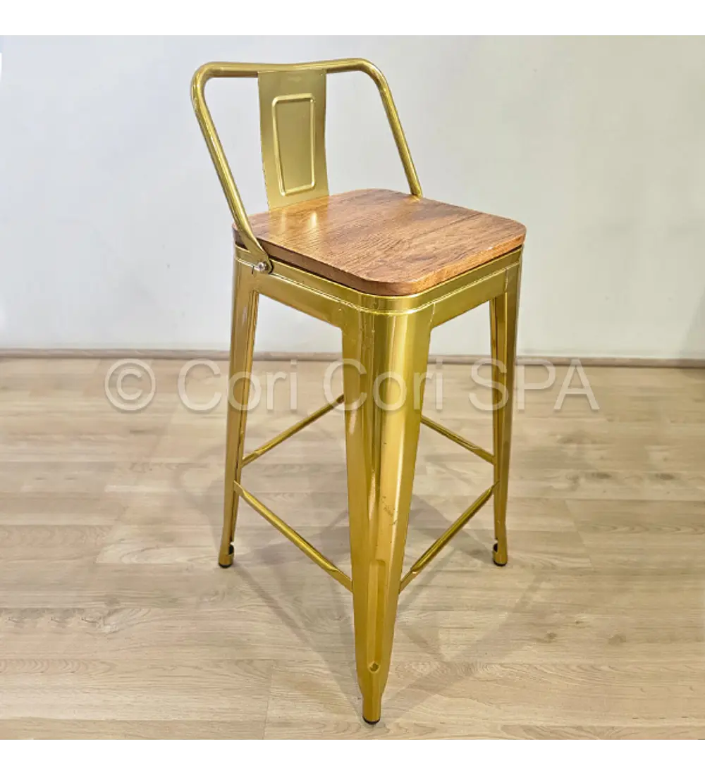 Taburete Tolix Dorado (66cm) - Asiento de Madera Industriales 
