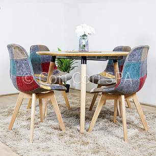 Comedor Mesa Expandible (100 - 180cms) + 4 Sillas Patchwork Wood Ecocuero