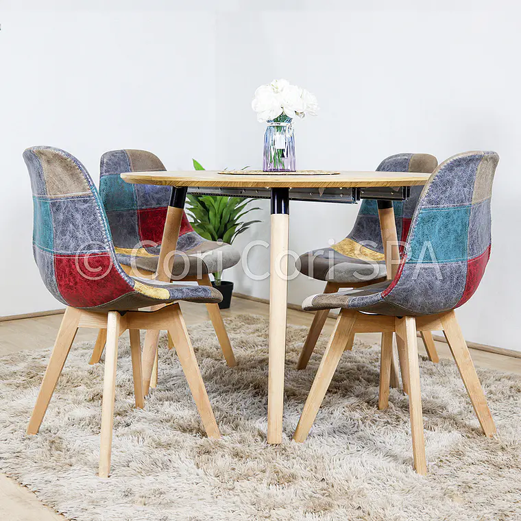 Comedor Mesa Expandible (100 - 180cms) + 4 Sillas Patchwork Wood Ecocuero 2