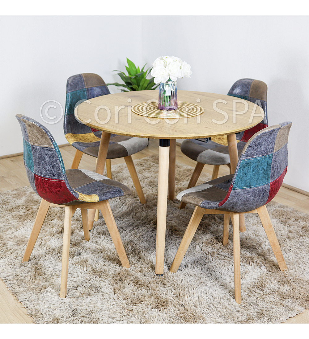 Comedor Mesa Expandible (100 - 180cms) + Sillas Patchwork Wood Ecocuero