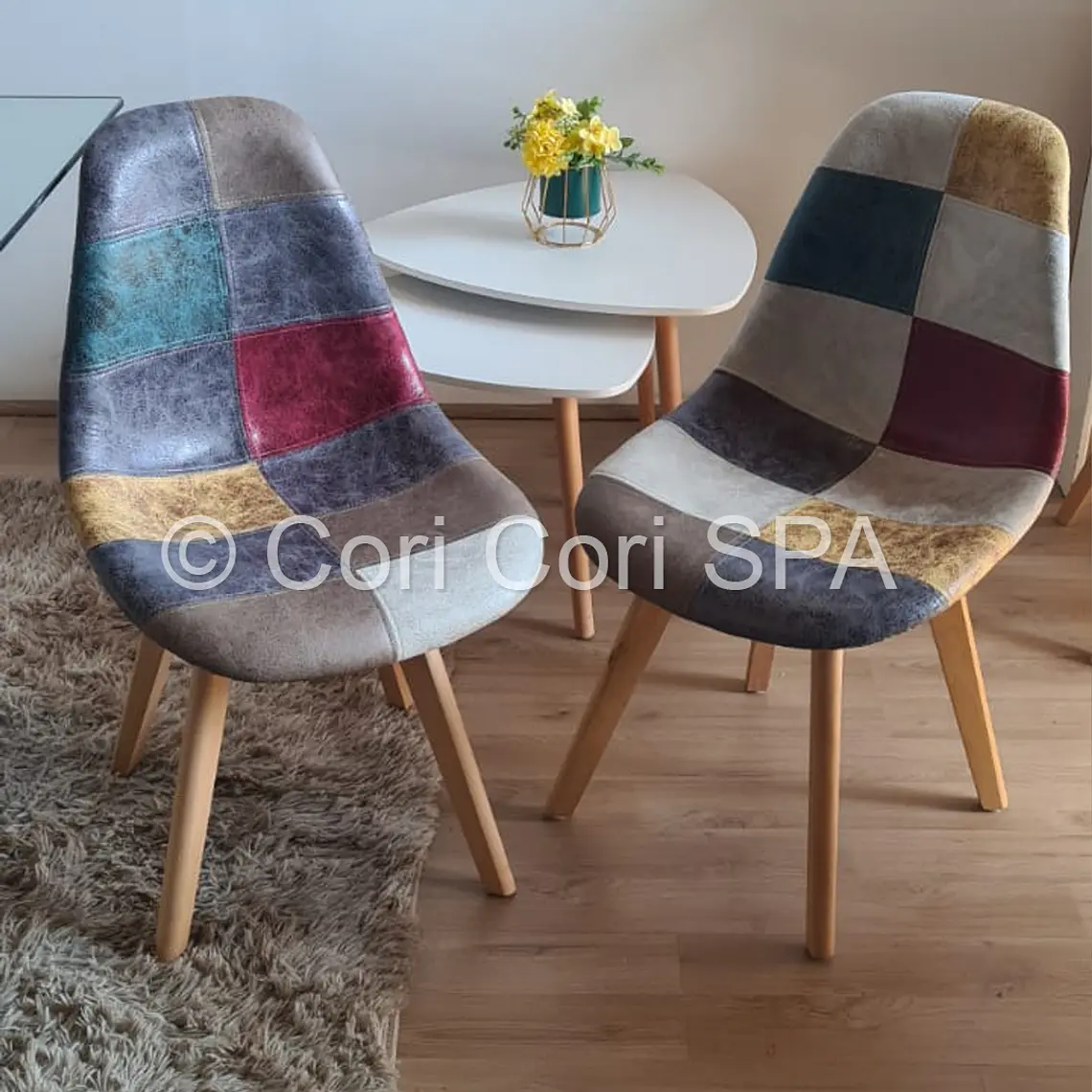 Comedor Mesa Expandible (100 - 180cms) + 4 Sillas Patchwork Wood Ecocuero 3