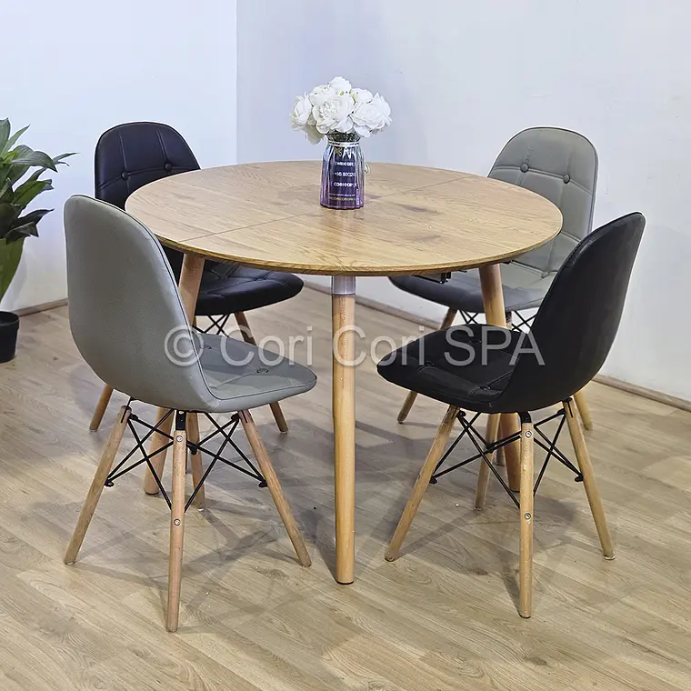 Comedor Mesa Expandible (100 - 180cms) + 4 Sillas Capitonne Eames Ecocuero 4