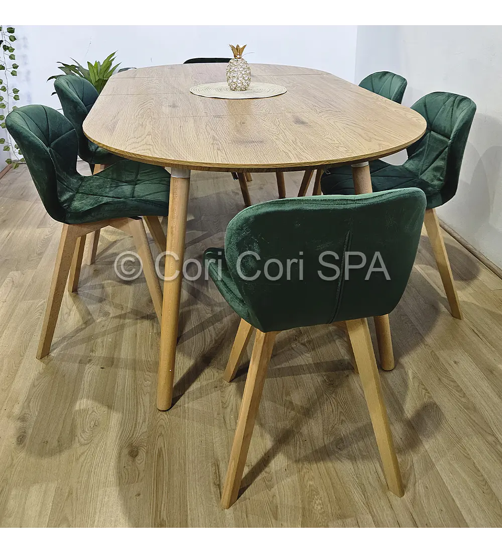 Comedor Mesa Expandible (100 - 180cms) + 6 Sillas Mariposa Velvet