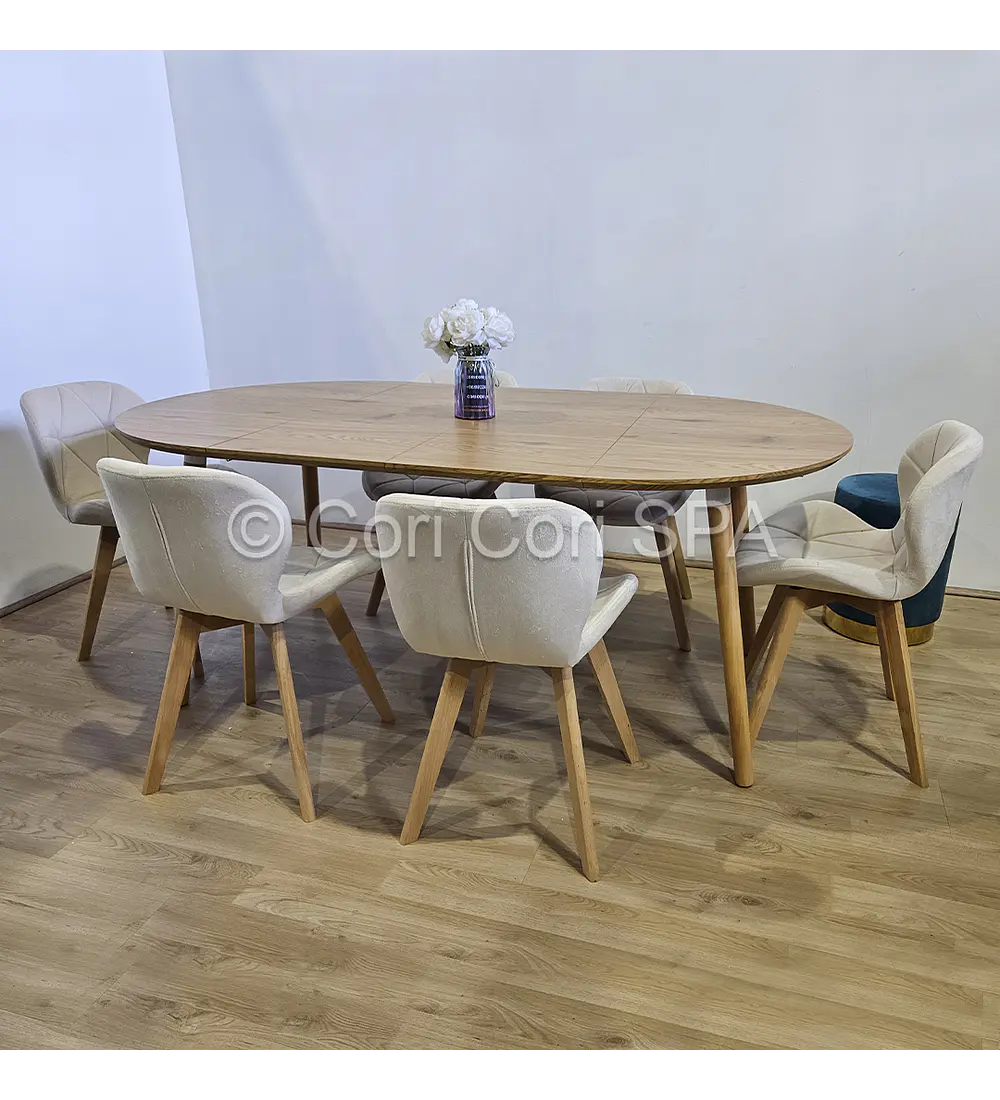 Comedor Mesa Expandible (100 - 180cms) + 6 Sillas Mariposa Velvet