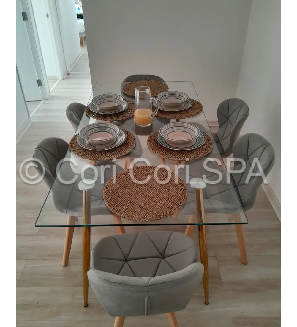 Comedor Rubi Gold 160x80cms + 6 Sillas Mariposa Velvet