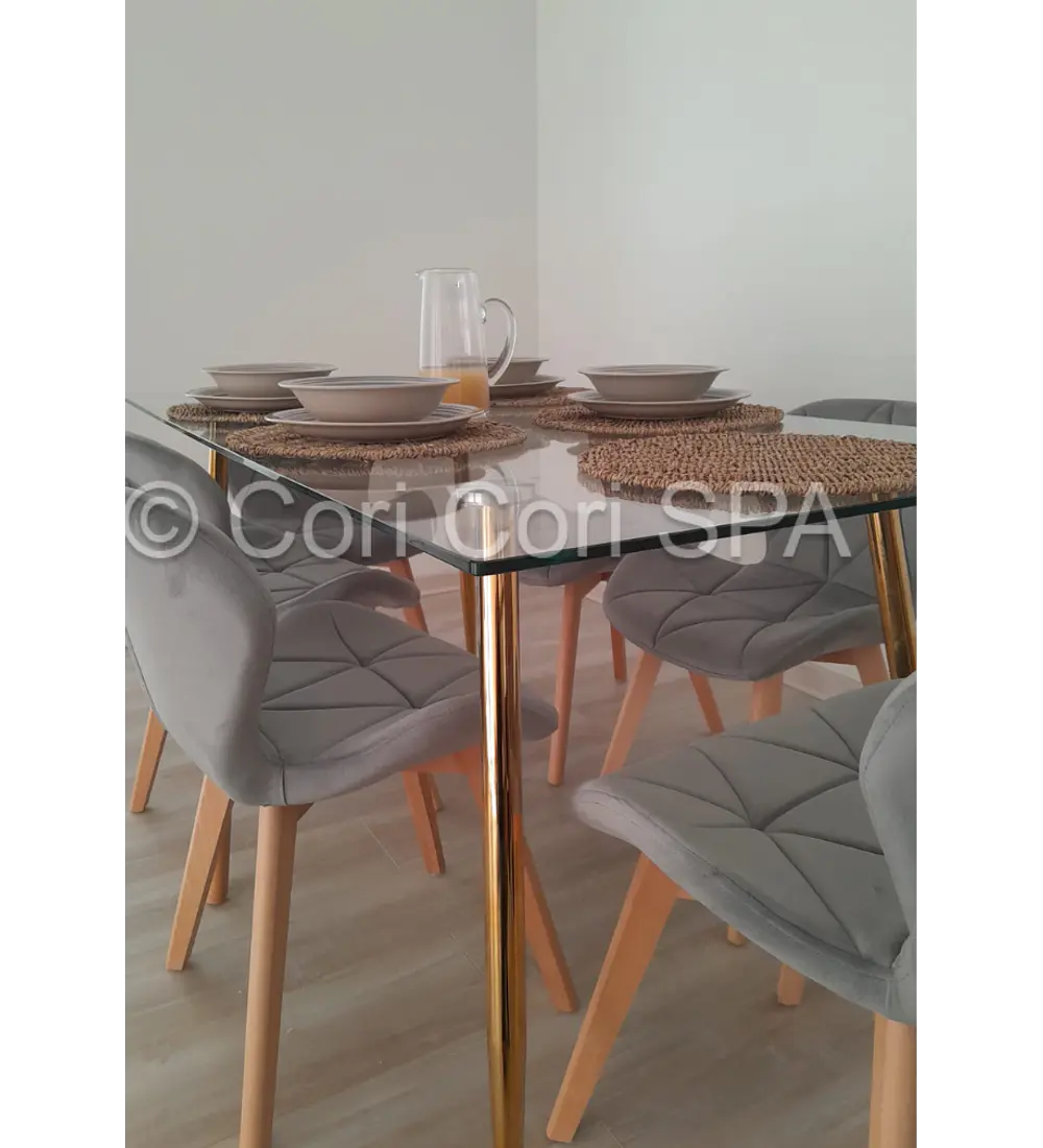 Comedor Rubi Gold 160x80cms + 6 Sillas Mariposa Velvet
