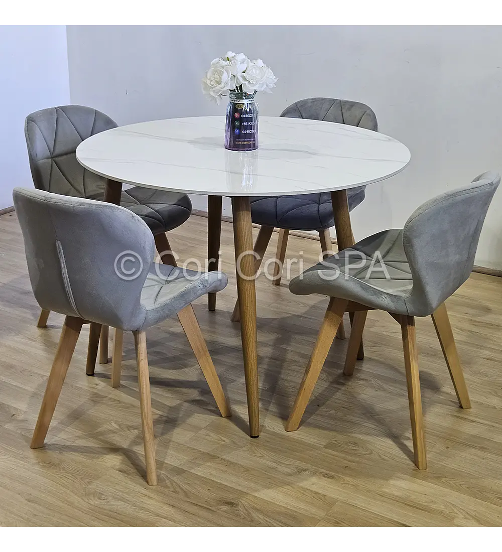Comedor Mesa Mármol (100cms) + 4 Sillas Mariposa Velvet