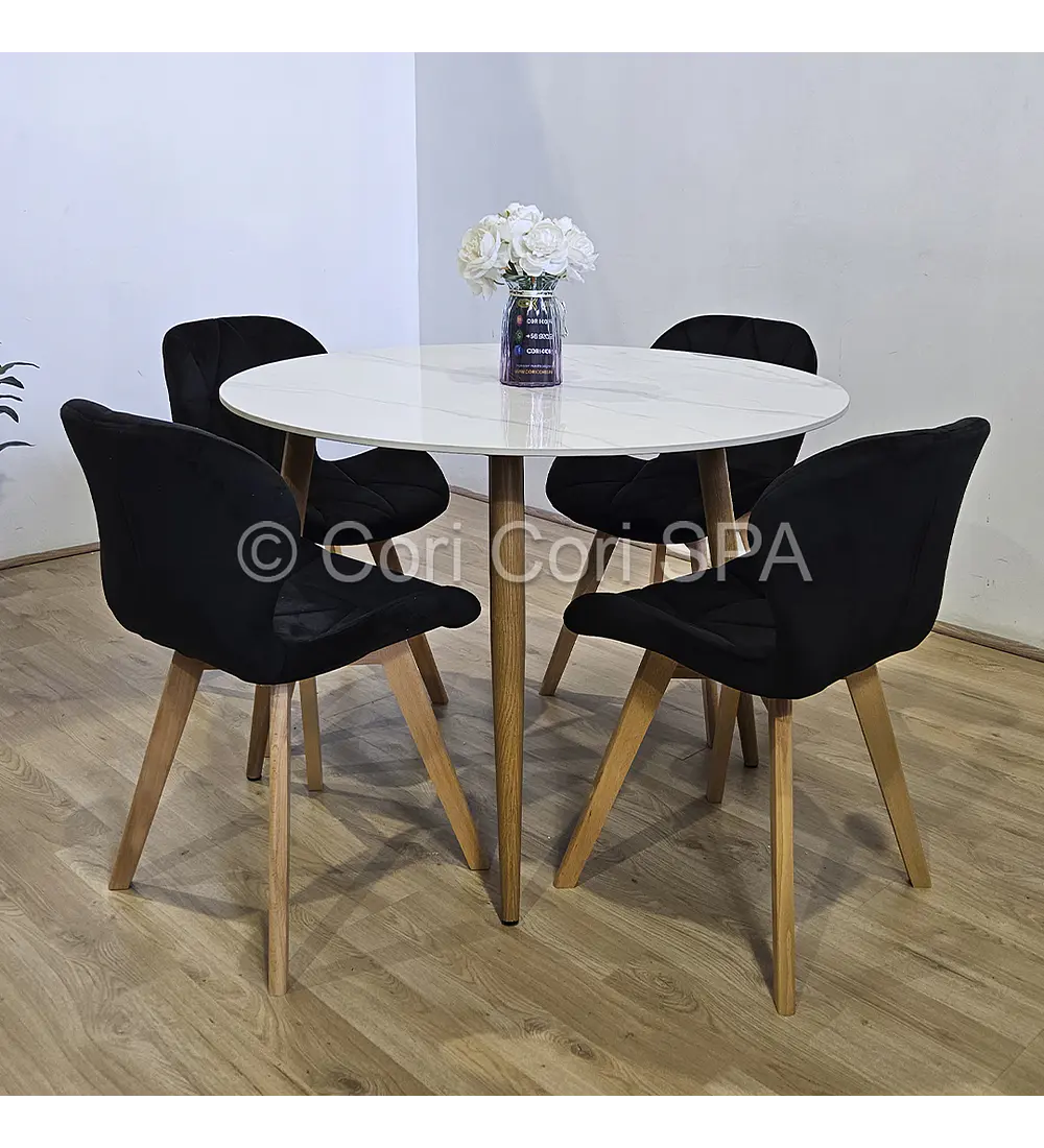 Comedor Mesa Mármol (100cms) + 4 Sillas Mariposa Velvet