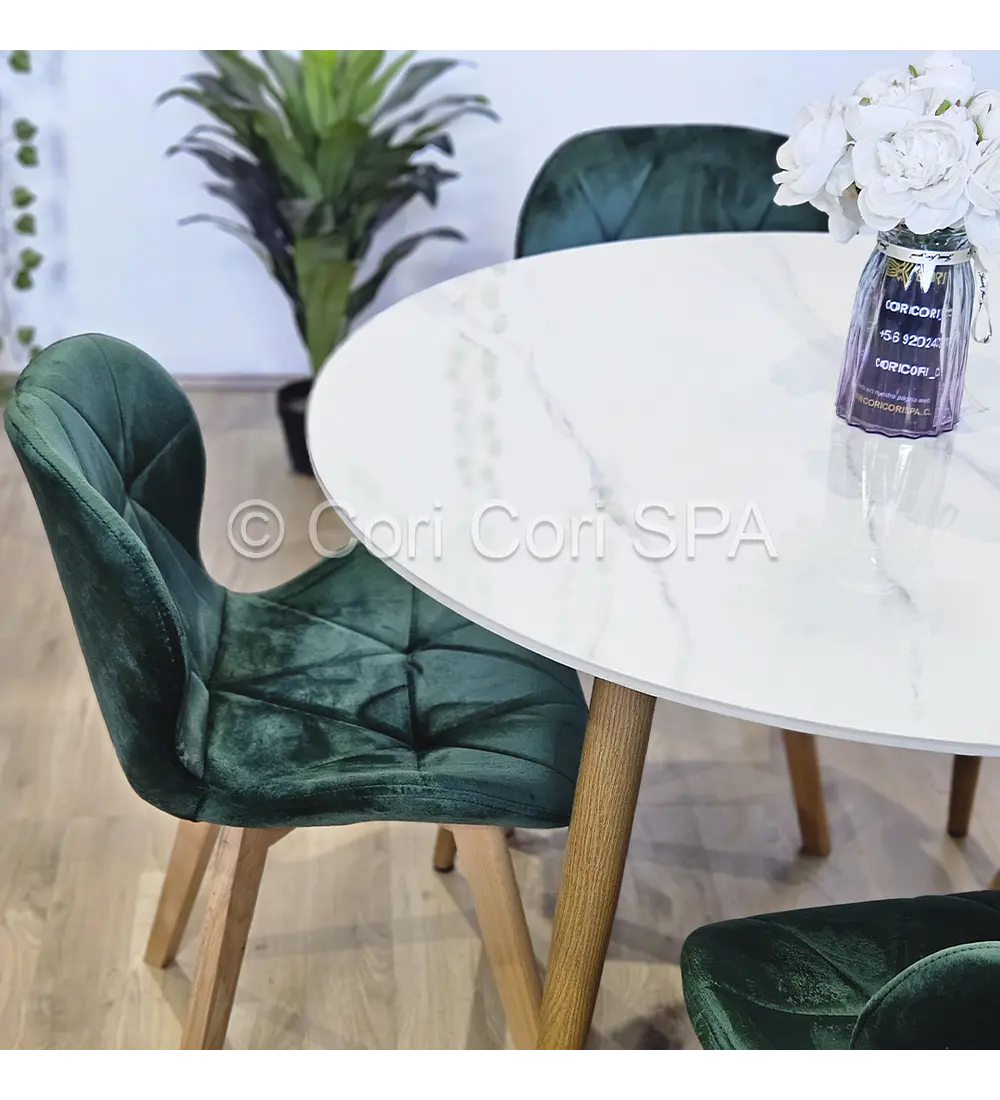 Comedor Mesa Mármol (100cms) + 4 Sillas Mariposa Velvet