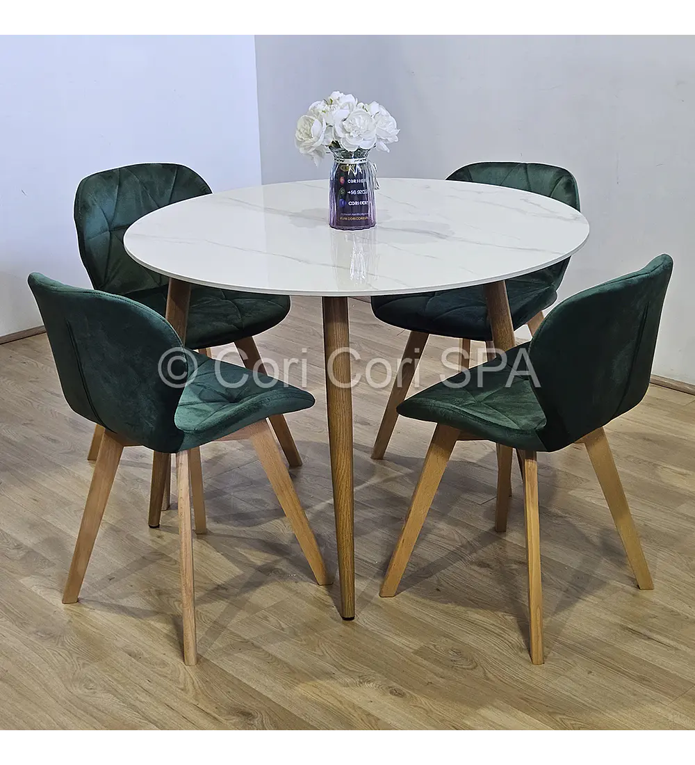 Comedor Mesa Mármol (100cms) + 4 Sillas Mariposa Velvet