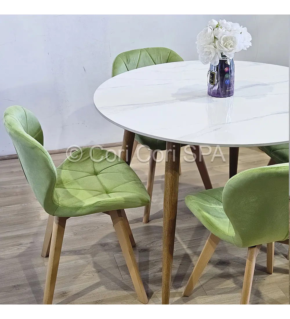 Comedor Mesa Mármol (100cms) + 4 Sillas Mariposa Velvet