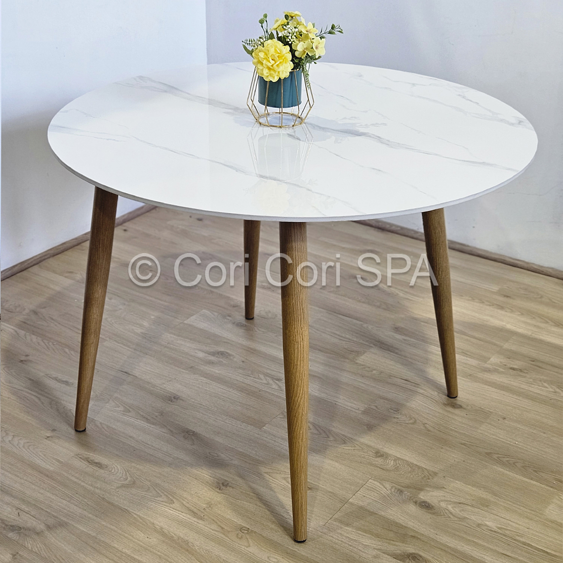 Comedor Mesa Mármol (100cms) + 4 Sillas Scoop Lino 4
