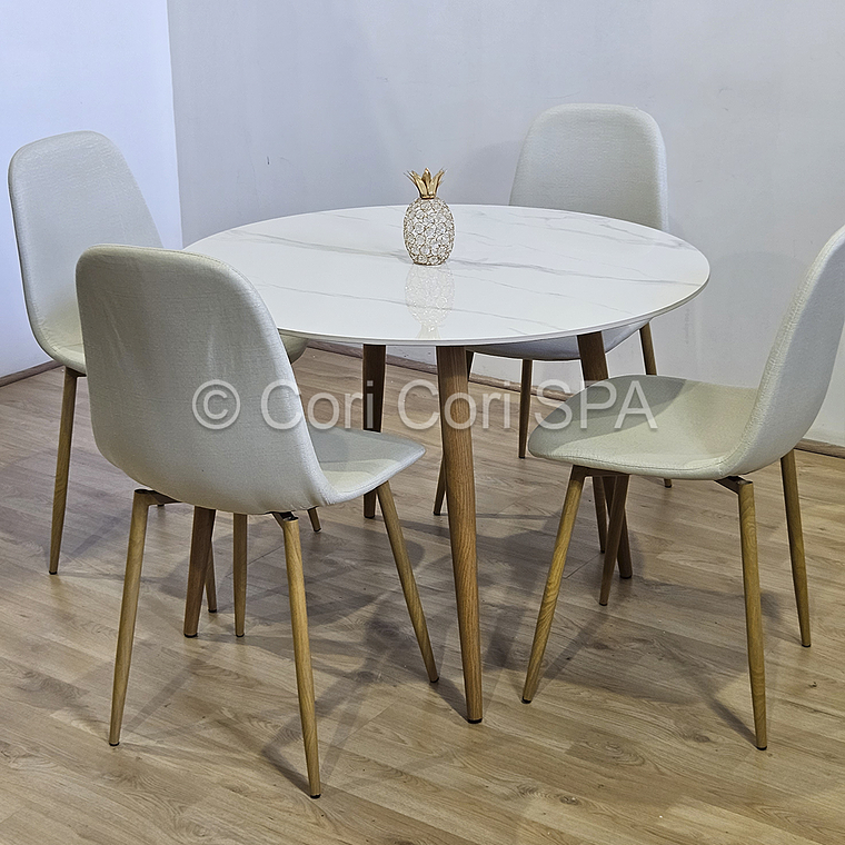 Comedor Mesa Mármol (100cms) + 4 Sillas Scoop Lino 3