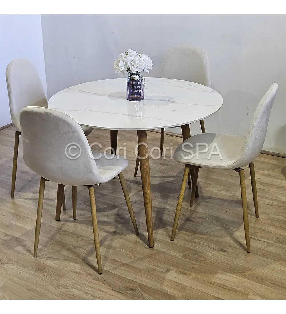 Comedor Mesa Mármol (100cms) + 4 Sillas Scoop Velvet