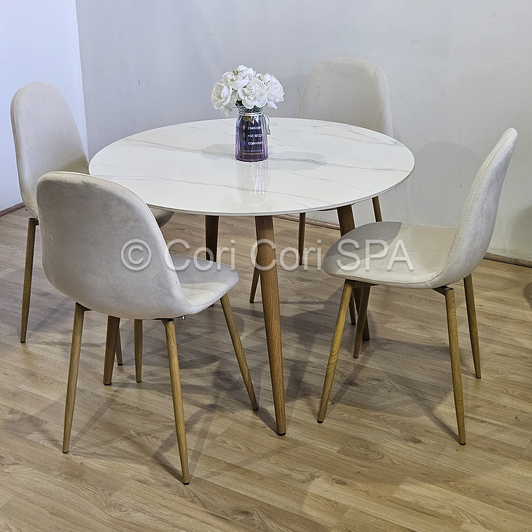 Comedor Mesa Mármol (100cms) + 4 Sillas Scoop Velvet 2