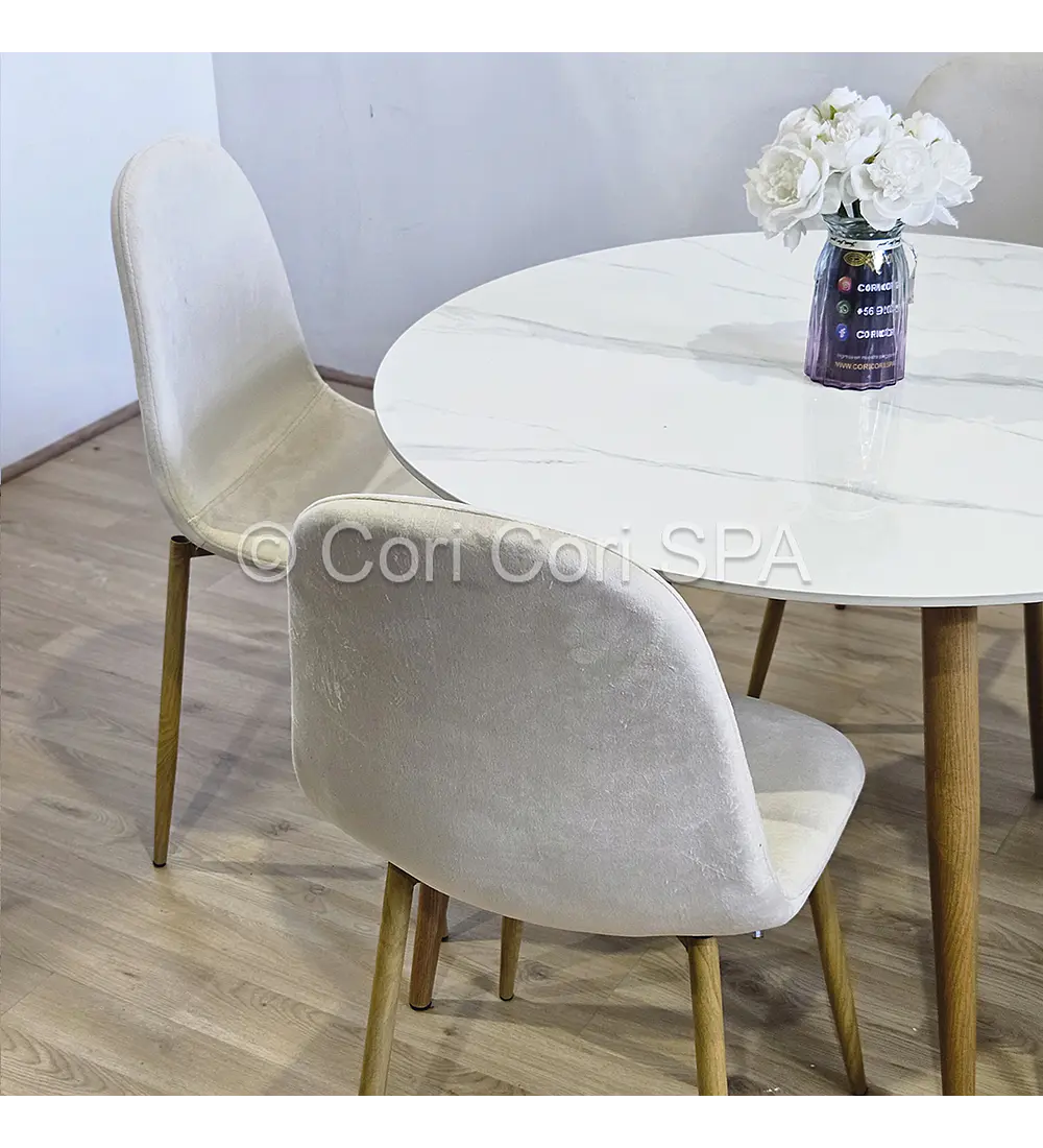 Comedor Mesa Mármol (100cms) + 4 Sillas Scoop Velvet