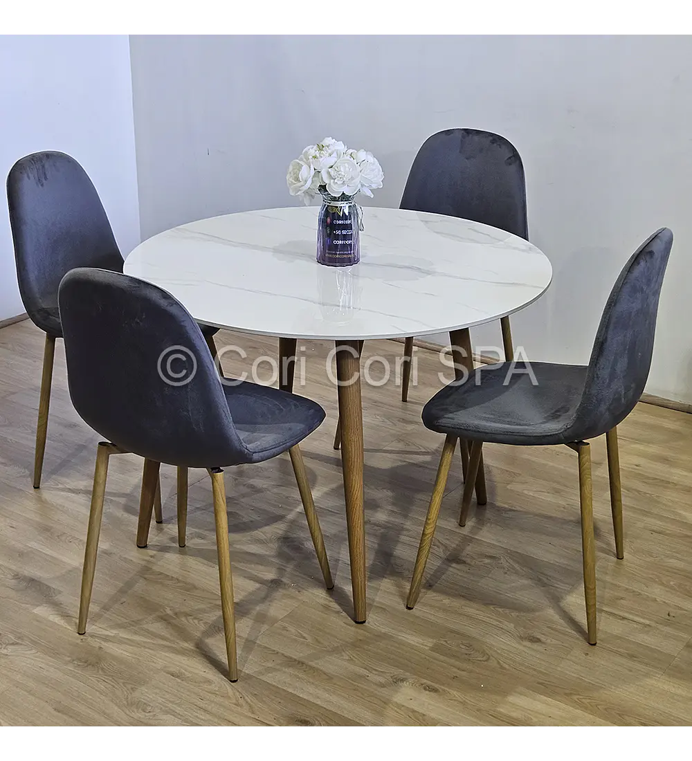 Comedor Mesa Mármol (100cms) + 4 Sillas Scoop Velvet