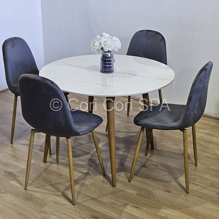 Comedor Mesa Mármol (100cms) + 4 Sillas Scoop Velvet 1