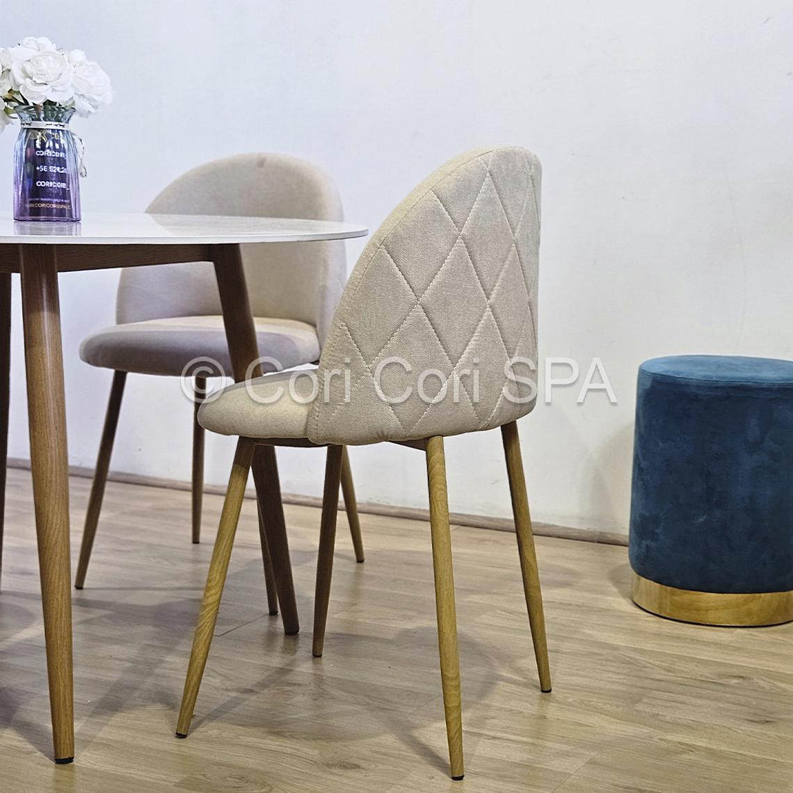 Comedor Mesa Mármol (100cms) + 4 Sillas Bread Lino Wood 4