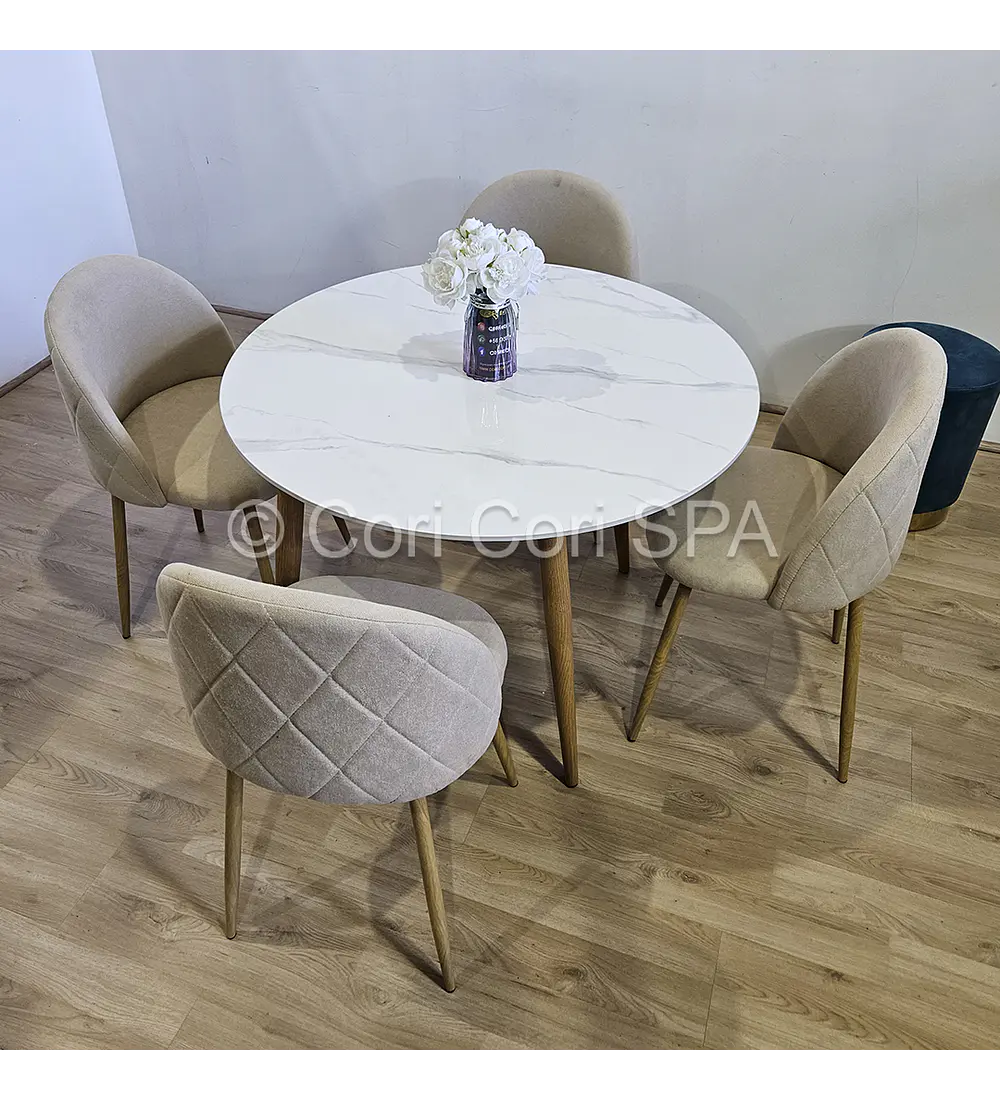 Comedor Mesa Mármol (100cms) + 4 Sillas Bread Lino Wood