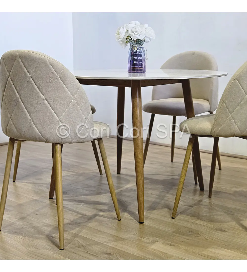 Comedor Mesa Mármol (100cms) + 4 Sillas Bread Lino Wood
