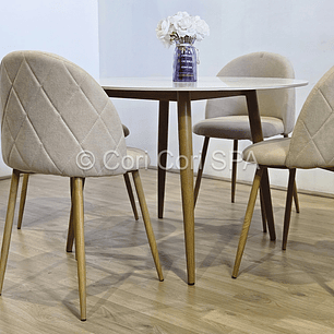Comedor Mesa Mármol (100cms) + 4 Sillas Bread Lino Wood