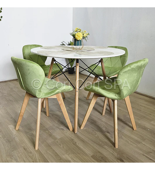 Comedor Mesa Eames Blanca 120cms + 4 Sillas Mariposa Velvet 