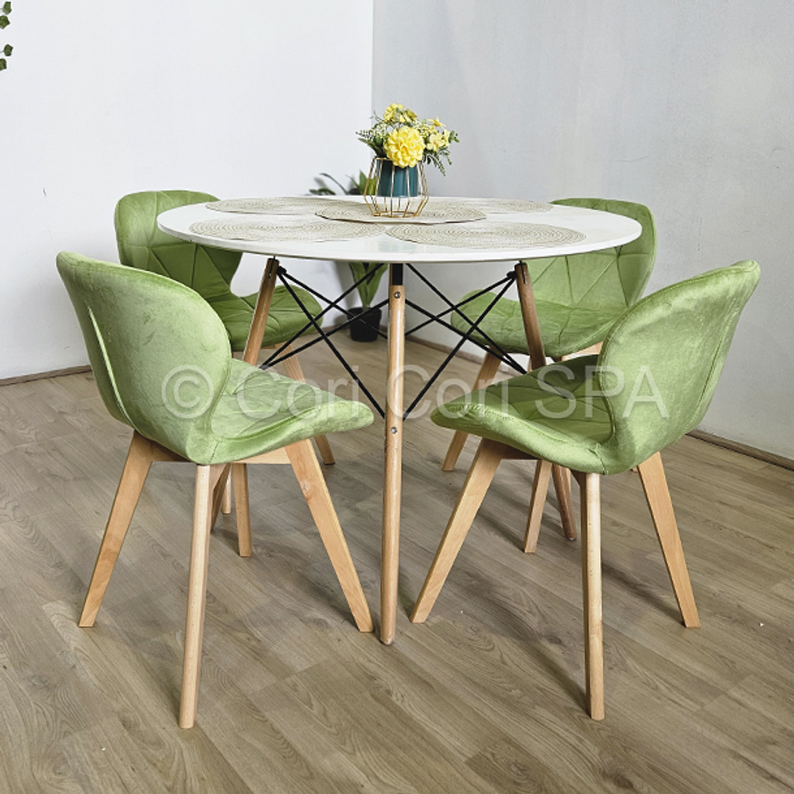 Comedor Mesa Eames Blanca 120cms + 4 Sillas Mariposa Velvet  2