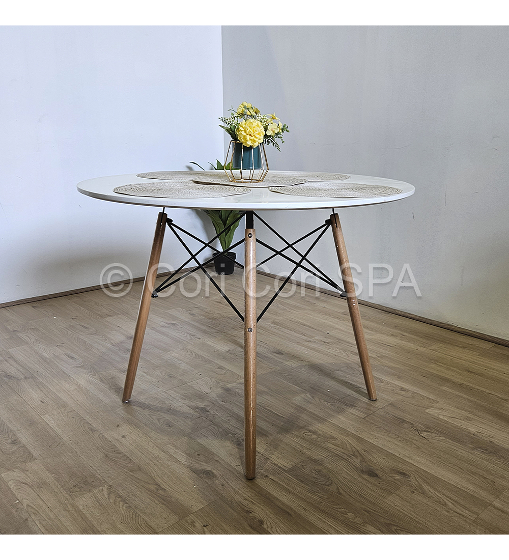 Comedor Mesa Eames Blanca 120cms + 4 Sillas Patchwork Ecocuero Davinci