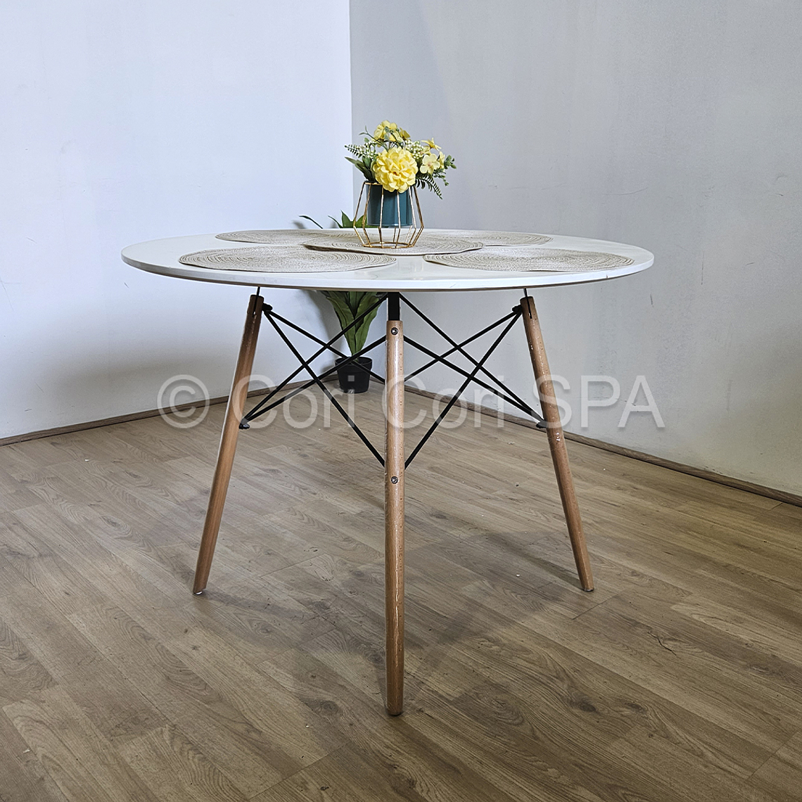 Comedor Mesa Eames Blanca 120cms + 4 Sillas Patchwork Ecocuero Davinci 4