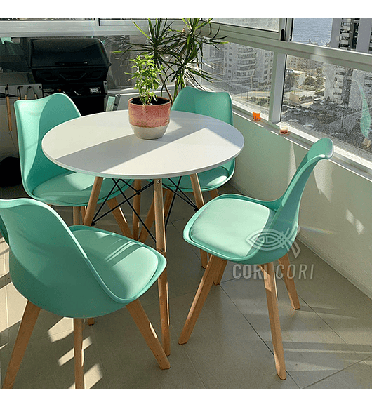 Comedor Mesa Eames Melamina Blanca 120cms + 4 Sillas Tulip