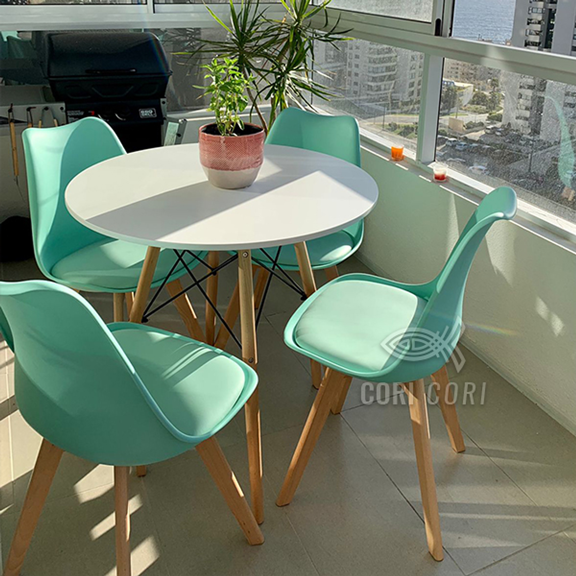Comedor Mesa Eames Melamina Blanca 120cms + 4 Sillas Tulip 1