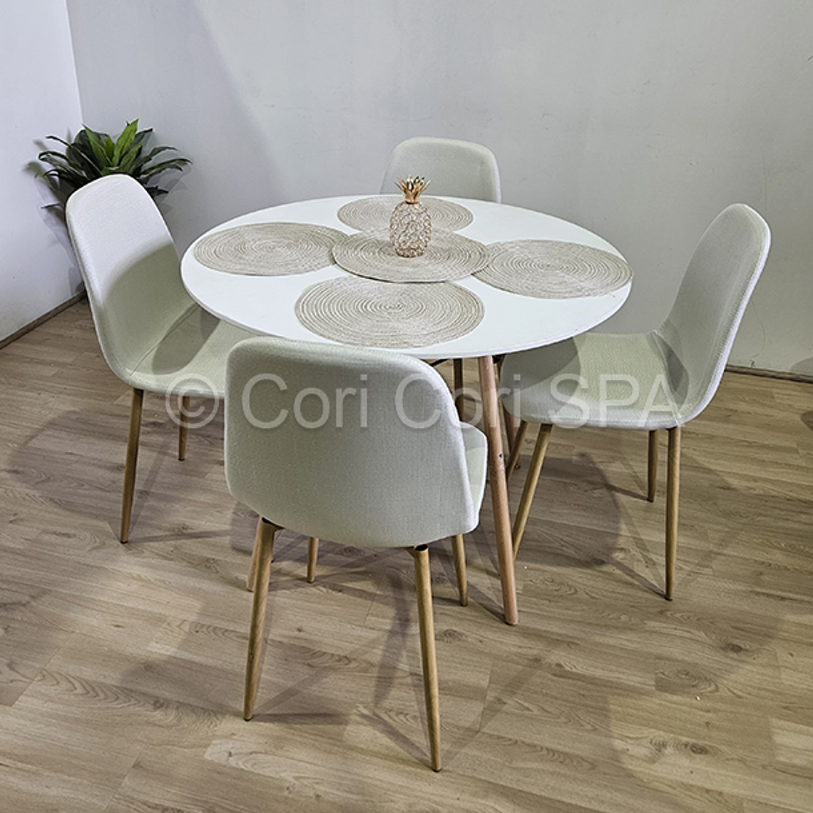 Comedor Mesa Eames Blanca 120cms + 4 Sillas Scoop Lino 2