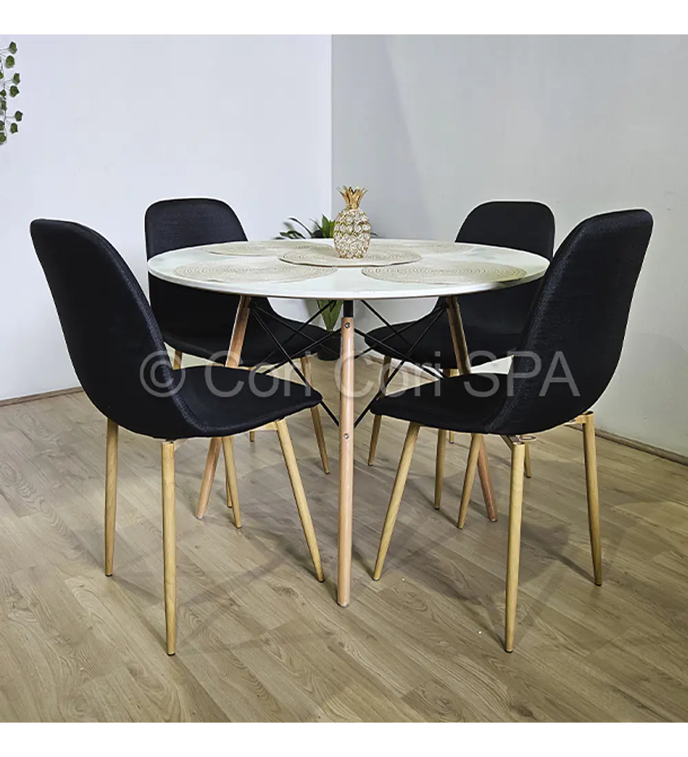 Comedor Mesa Eames Blanca 120cms + 4 Sillas Scoop Lino