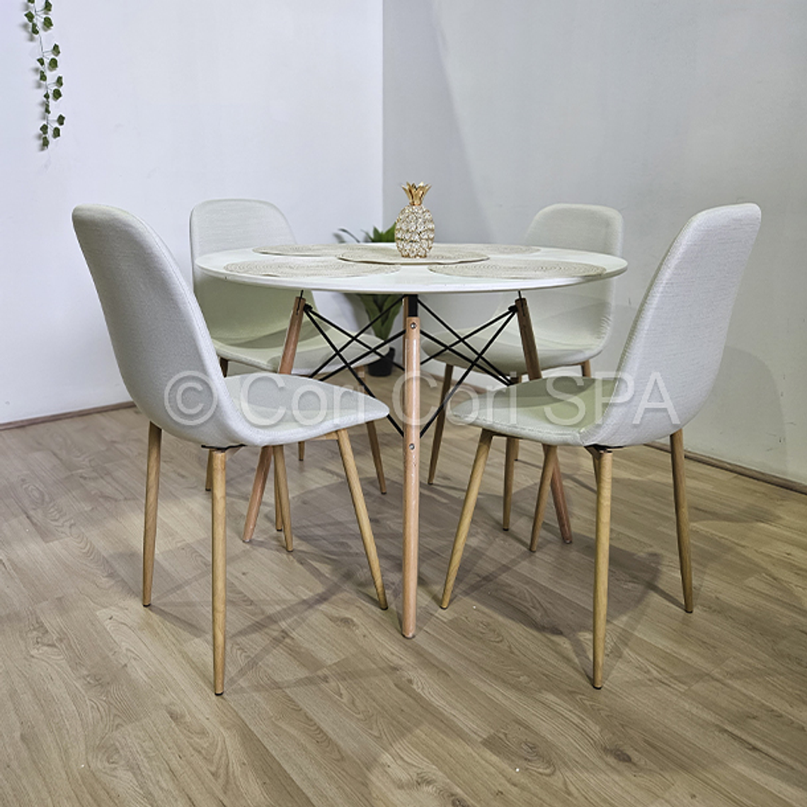 Comedor Mesa Eames Blanca 120cms + 4 Sillas Scoop Lino 4