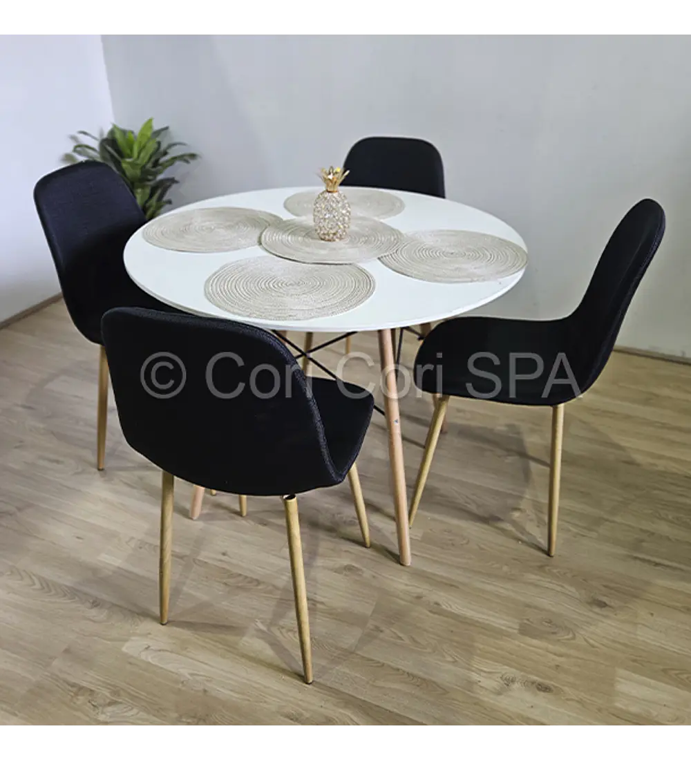 Comedor Mesa Eames Blanca 120cms + 4 Sillas Scoop Lino