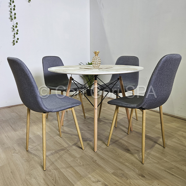 Comedor Mesa Eames Blanca 120cms + 4 Sillas Scoop Lino 6