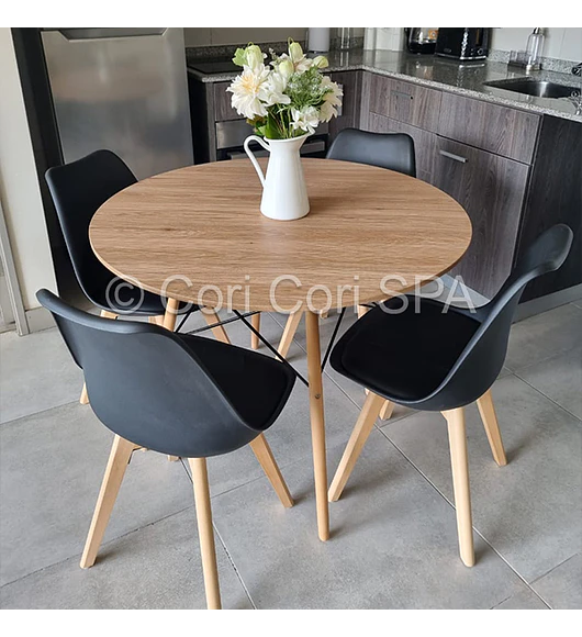 Comedor Mesa Wood 100cm + 4 Sillas Tulip  