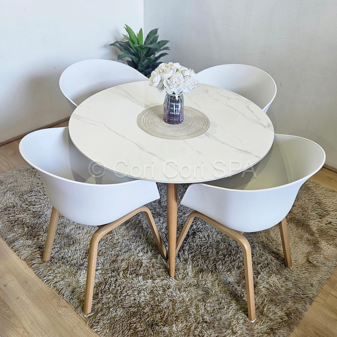 Comedor Mármol 100cm + 4 Sillas Cup 2