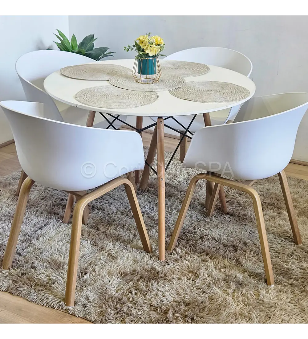 Comedor Mesa Eames Melamina 100cms + 4 Sillas Cup