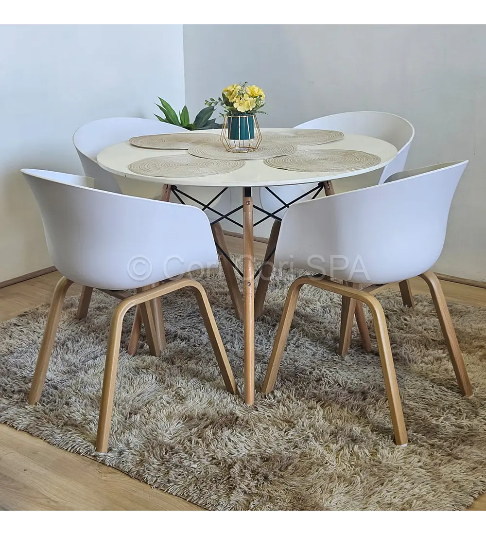 Comedor Mesa Eames Melamina Blanca 120cms + 4 Sillas Cup