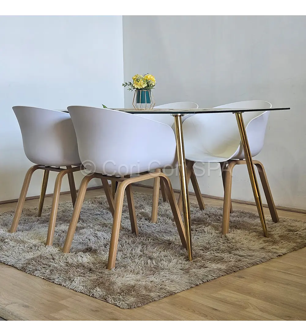 Comedor mesa Rubi Gold 160x80 + 4 Sillas Cup 