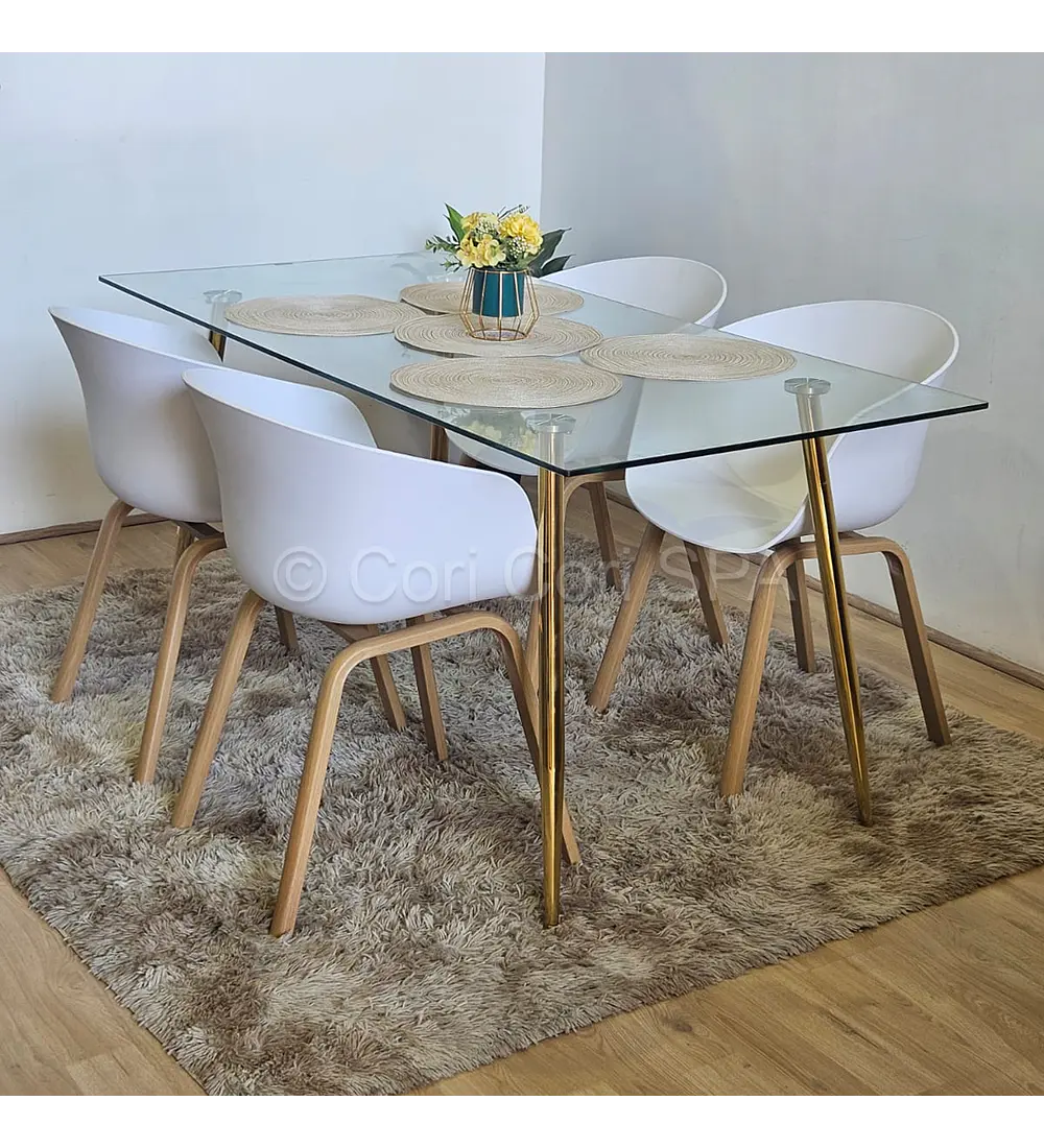 Comedor mesa Rubi Gold 160x80 + 4 Sillas Cup 