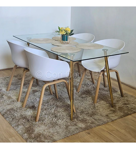 Comedor mesa Rubi Gold 160x80 + 4 Sillas Cup 