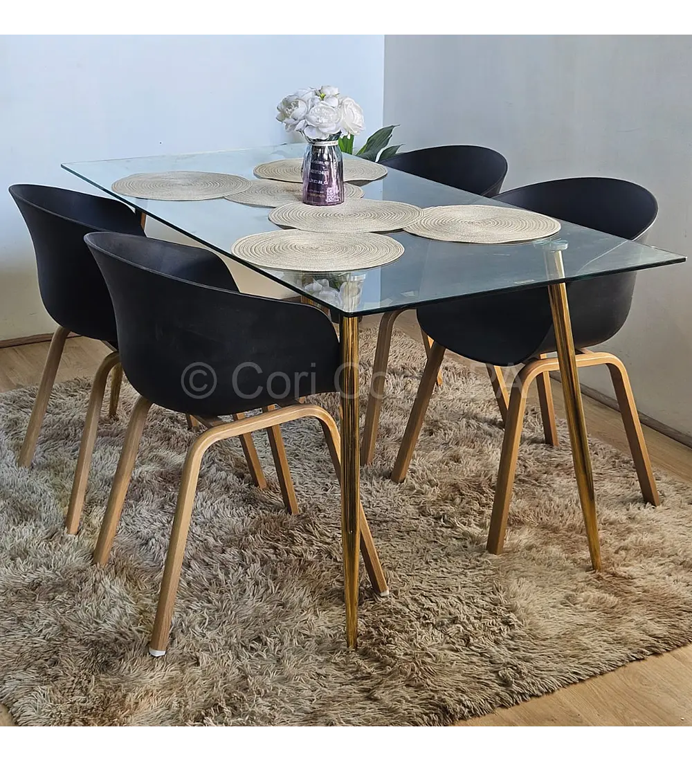 Comedor mesa Rubi Gold 160x80 + 4 Sillas Cup 