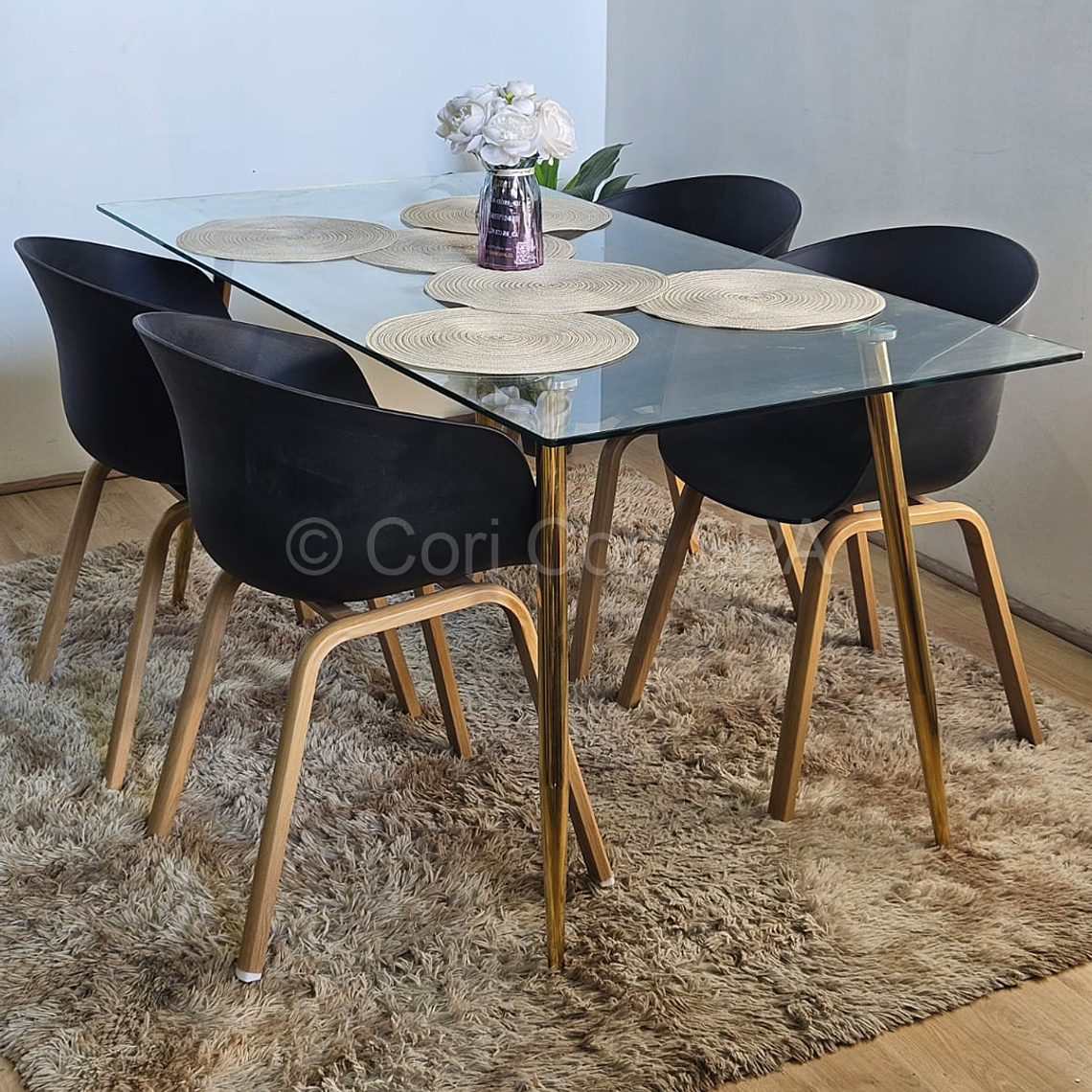 Comedor mesa Rubi Gold 160x80 + 4 Sillas Cup  2
