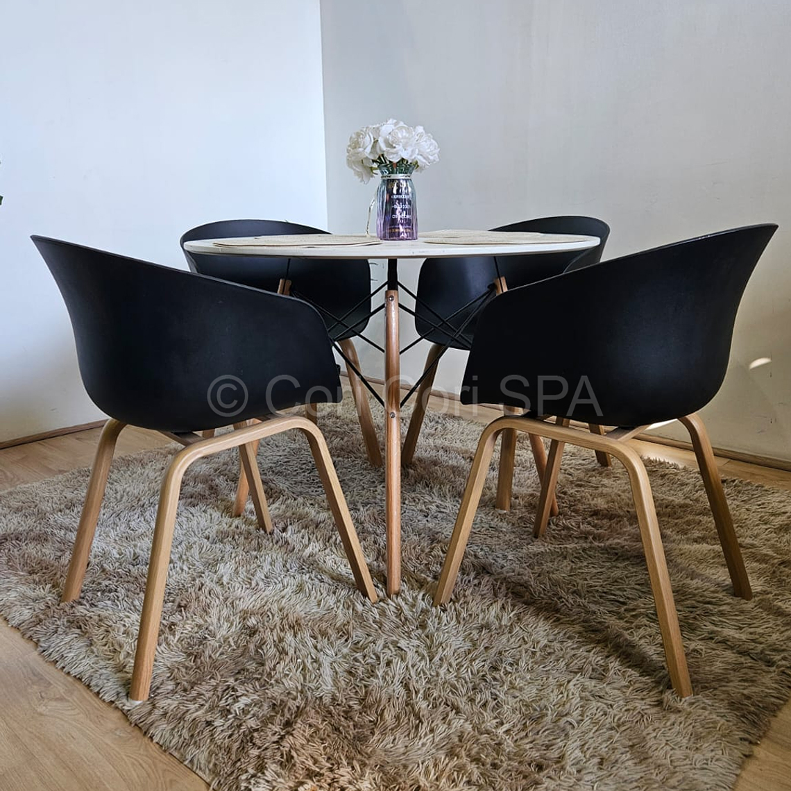Comedor Mesa Eames Melamina Blanca 120cms + 4 Sillas Cup 6