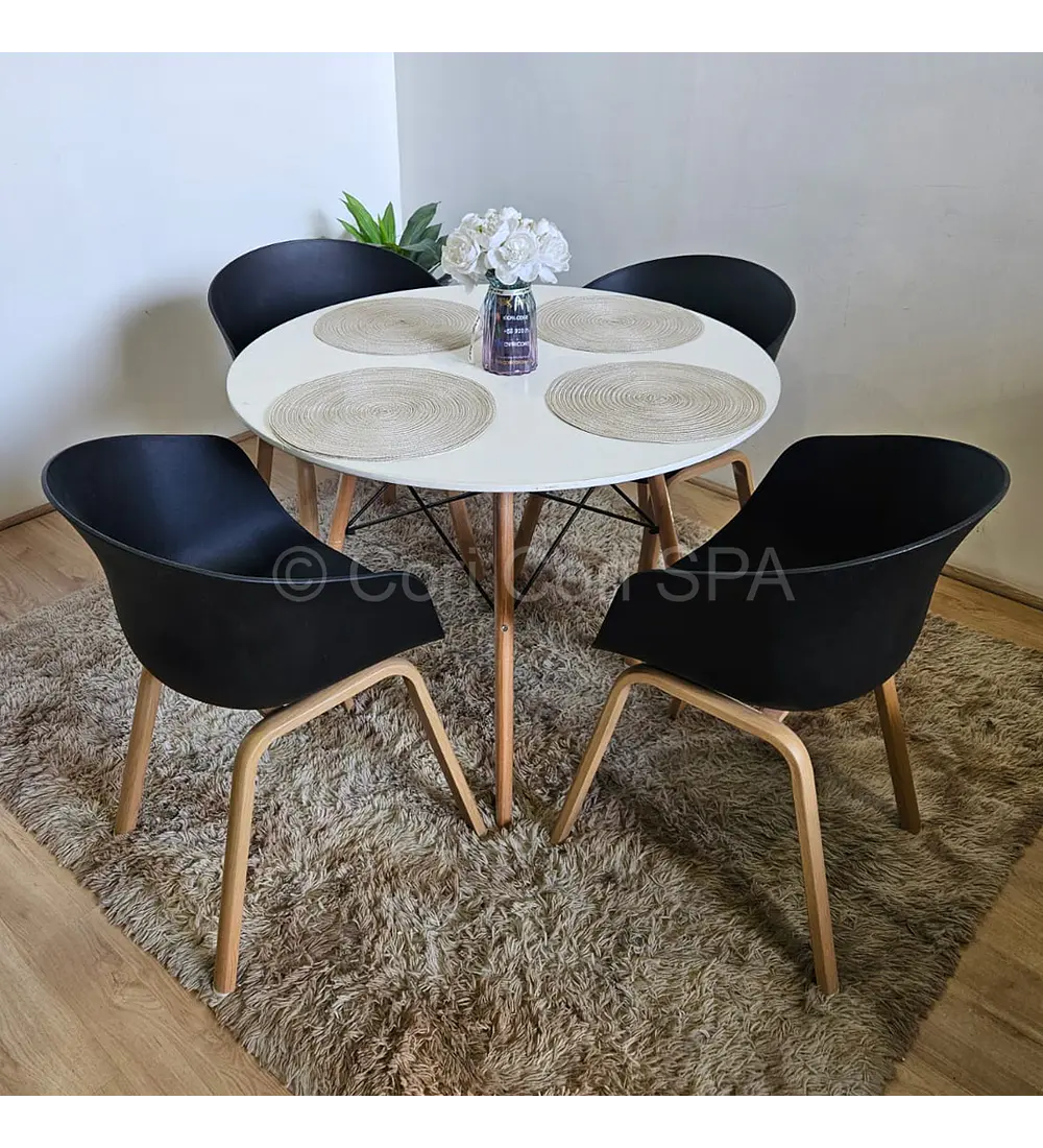 Comedor Mesa Eames Melamina Blanca 120cms + 4 Sillas Cup