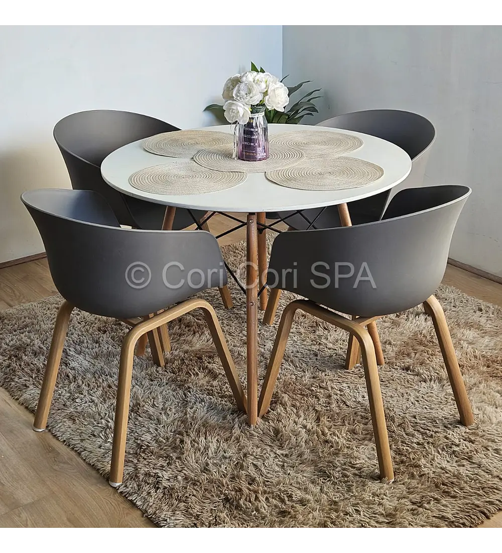 Comedor Mesa Eames Melamina Blanca 120cms + 4 Sillas Cup
