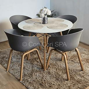 Comedor Mesa Eames Melamina Blanca 120cms + 4 Sillas Cup